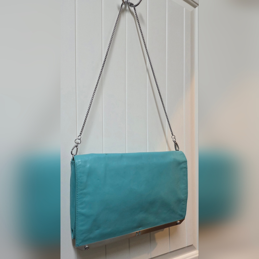 HALSTON HERITAGE Vintage Aqua Clutch with Chain